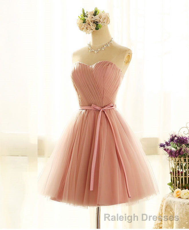 Cute Sweetheart Neck Tulle Short Prom Dress, Pink Bridesmaid Dress
