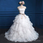 Cute Sweetheart Strapless Lace Up Back Chiffon Ruffles Satin Sash  Ball Gown Wedding Dress,