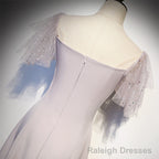 Cute Tea Length Off Shoulder Wedding Prom Dress, Short Sleeves Formal Dresses