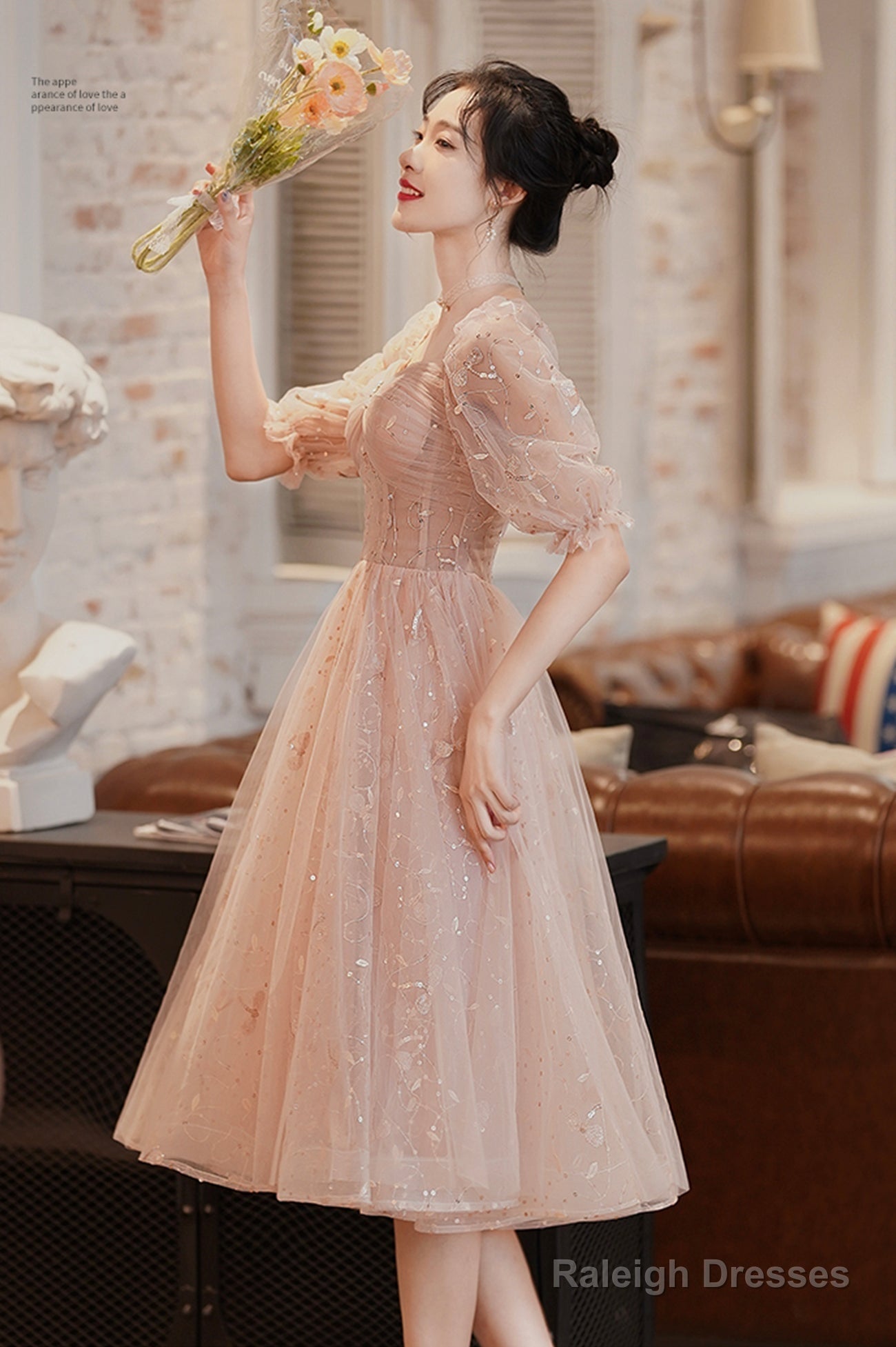 Cute Tulle A-Line Homecoming Dress, 1/2 Sleeves Short Prom Dress Secondary image