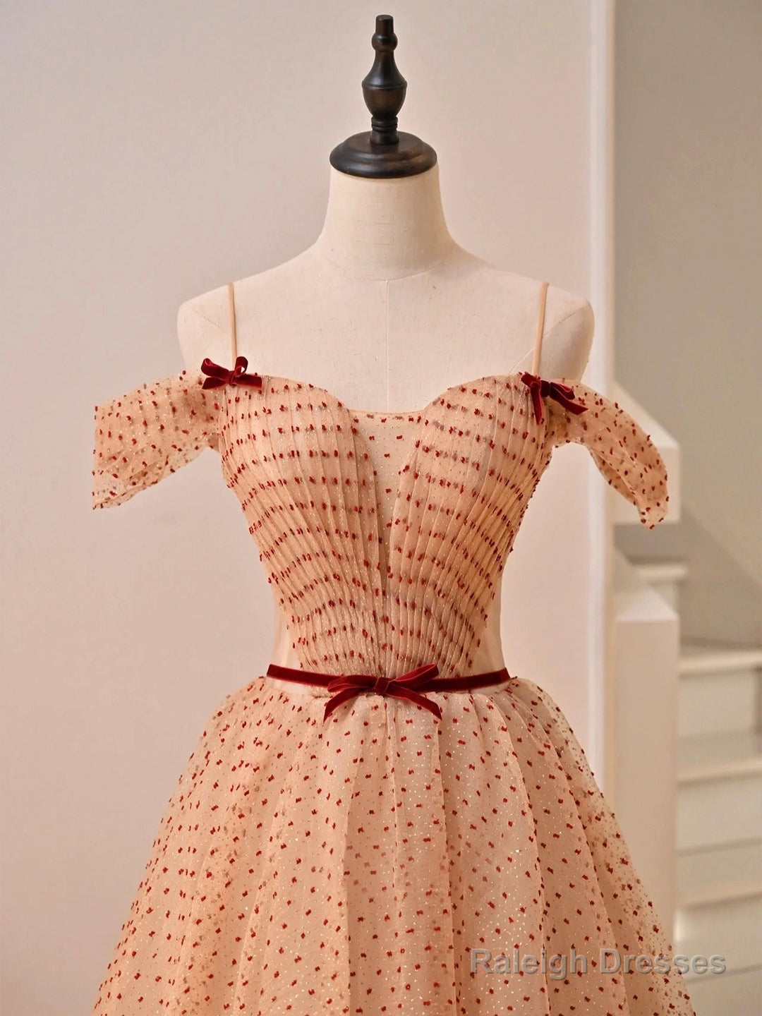 Cute Tulle Floor Length Prom Dress, Off The Shoulder Evening Party Dress