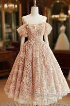Cute Tulle Flower Short Prom Dress, Beautiful Off The Shoulder A-Line Evening Party Dress