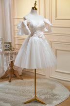 Cute Tulle Lace Homecoming Dress, Off Shoulder Short Prom Dress