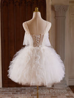 Cute Tulle Lace Light Champagne Short Prom Dresses Cut Homecoming Dresses