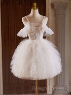 Cute Tulle Lace Light Champagne Short Prom Dresses Cut Homecoming Dresses