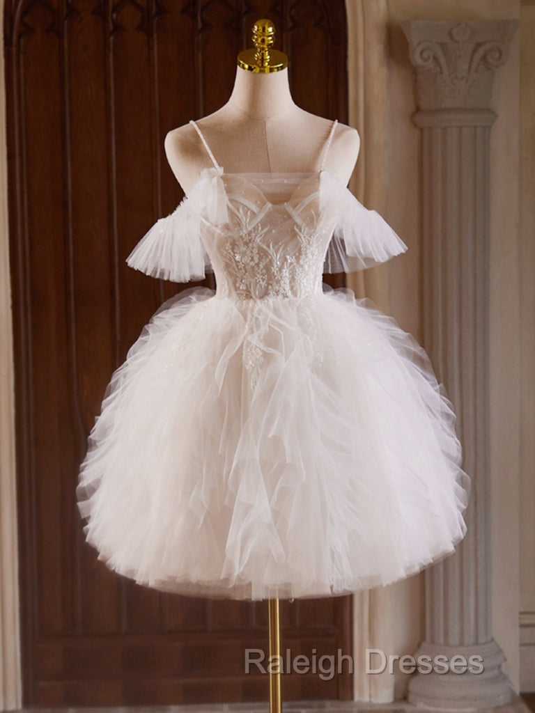 Cute Tulle Lace Light Champagne Short Prom Dresses Cut Homecoming Dresses