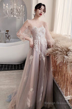 Cute Tulle Lace Long Prom Dresses, A-Line Evening Dresses