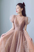 Cute Tulle Long Prom Dress With Bow, A-Line Evening Graduation Dress