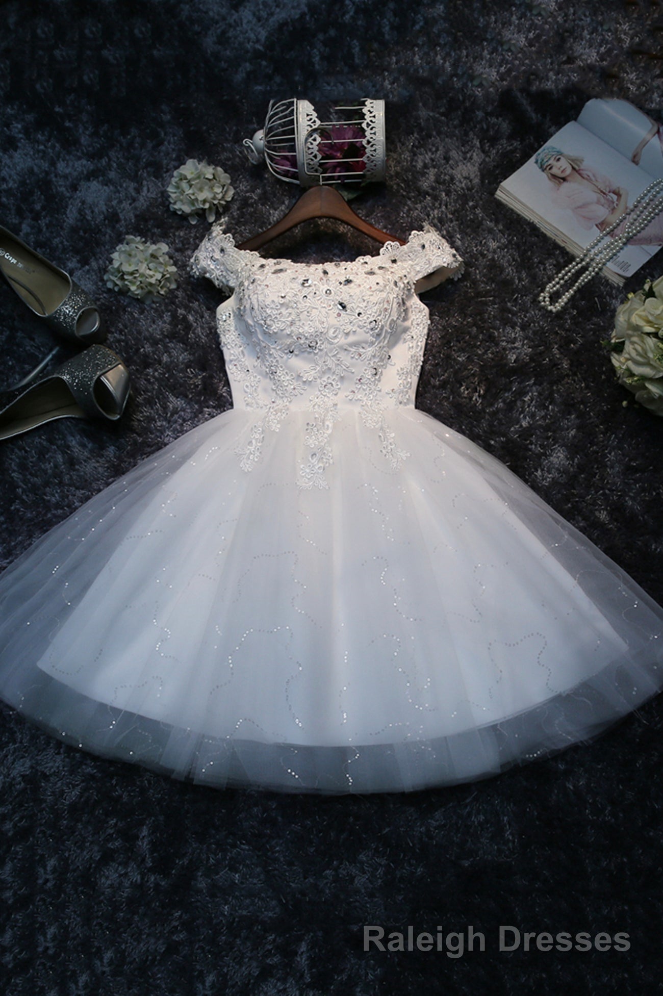 Cute Tulle Short A Line Prom Dress, Off the Shoulder Homecoming Prom Dress Secondary image