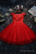 Cute Tulle Short A Line Prom Dress, Off the Shoulder Homecoming Prom Dress