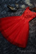 Cute Tulle Short A Line Prom Dress, Off the Shoulder Homecoming Prom Dress
