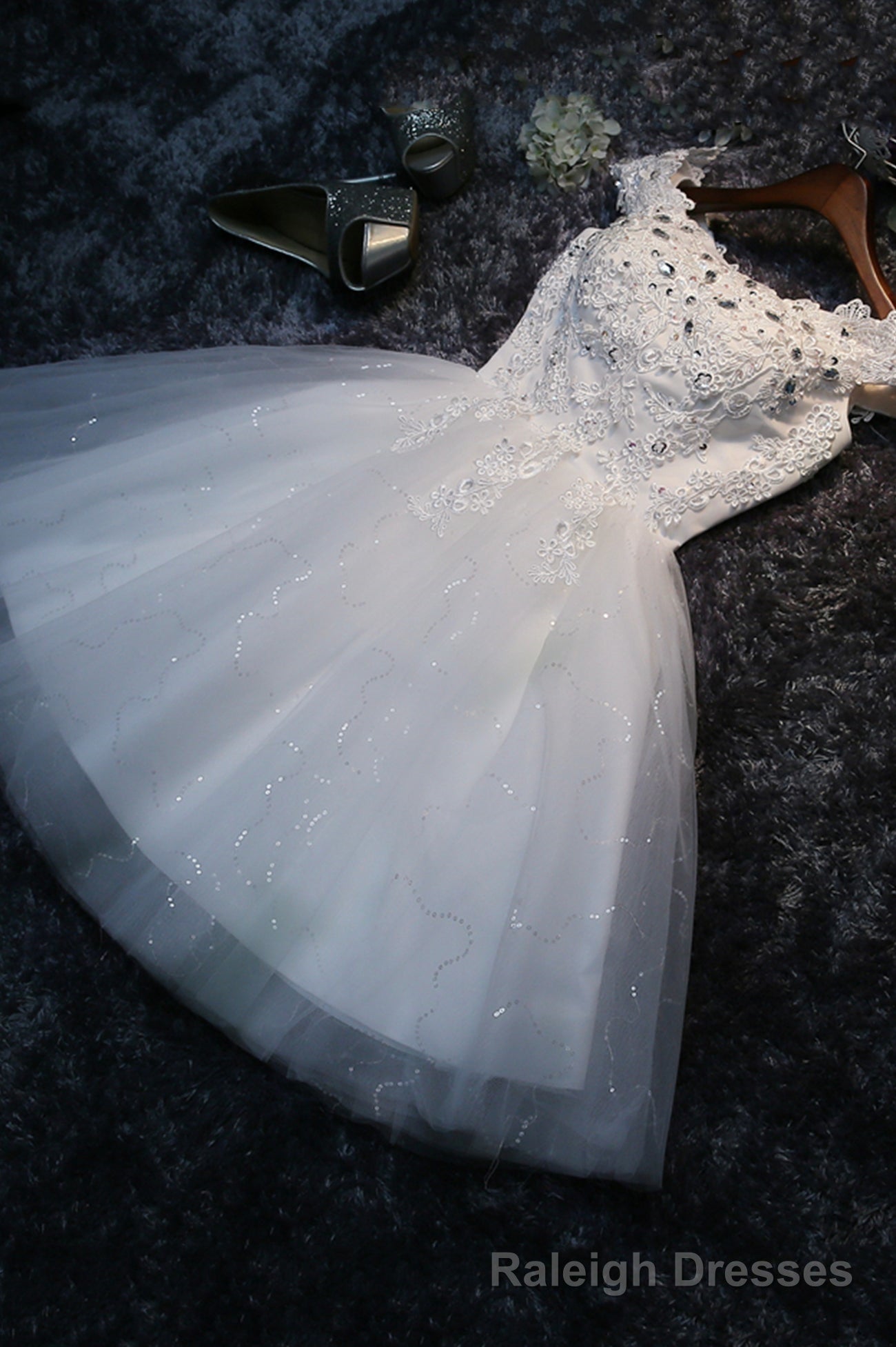Cute Tulle Short A Line Prom Dress, Off the Shoulder Homecoming Prom Dress