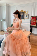 Cute Tulle Short A-Line Prom Dress, Spaghetti Strap Tulle Homecoming Dress