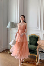 Cute Tulle Short A-Line Prom Dresses Spaghetti Strap Tulle Homecoming Dresses