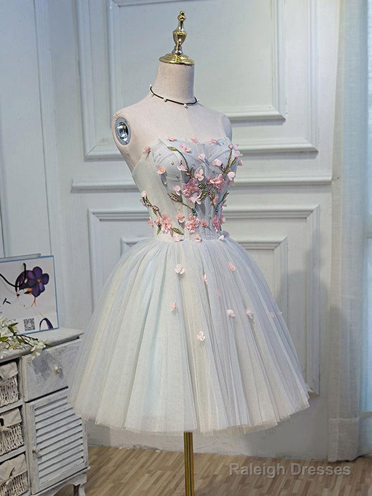 Cute Tulle Short Lace Applique Short Prom Dresses Tulle Homecoming Dresses