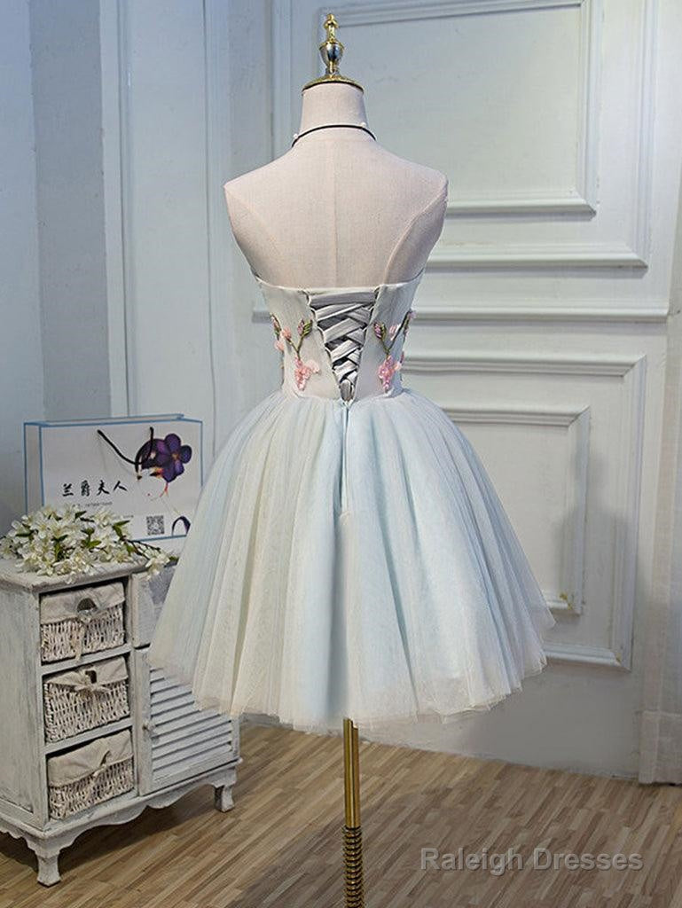Cute Tulle Short Lace Applique Short Prom Dresses Tulle Homecoming Dresses