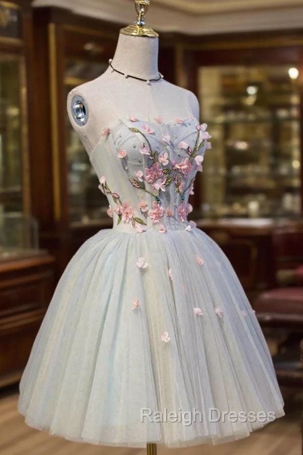 Cute Tulle Short Prom Dress with Lace, A-Line Homecoming Party Dress