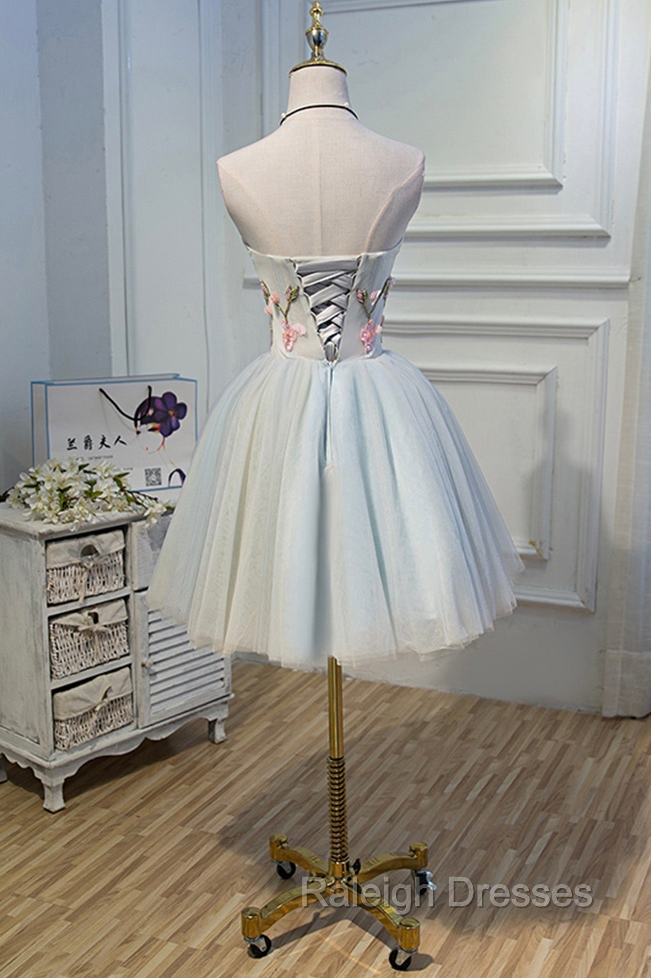 Cute Tulle Short Prom Dress with Lace, A-Line Homecoming Party Dress