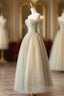 Cute Tulle Tea Length Prom Dress, Green A Line Strapless Prom Prom Dress