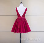 Cute Tulle V Neckline Beaded Short Prom Dress, Homecoming Dresses 2026
