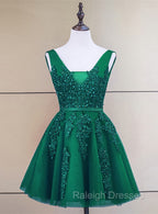 Cute Tulle V Neckline Beaded Short Prom Dress, Homecoming Dresses 2026