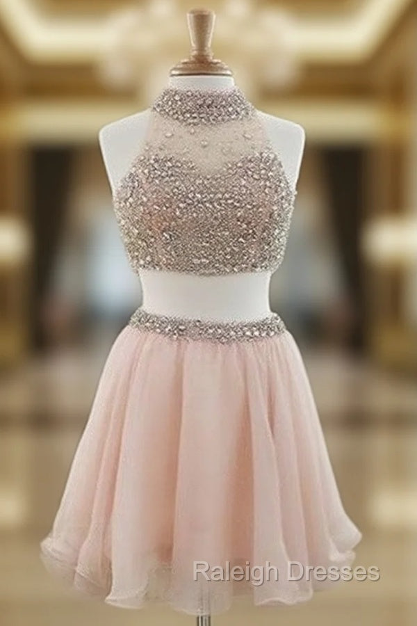 Cute Two Pieces Sequin Short Prom Dress, Cute Pink Homecoming Dress Main image
