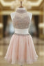 Cute Two Pieces Sequin Short Prom Dress, Cute Pink Homecoming Dress