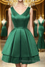 Cute V Neck and V Back Layered Green Short Prom Dresses Short Green Homecoming Dresses Green Prom Dresses