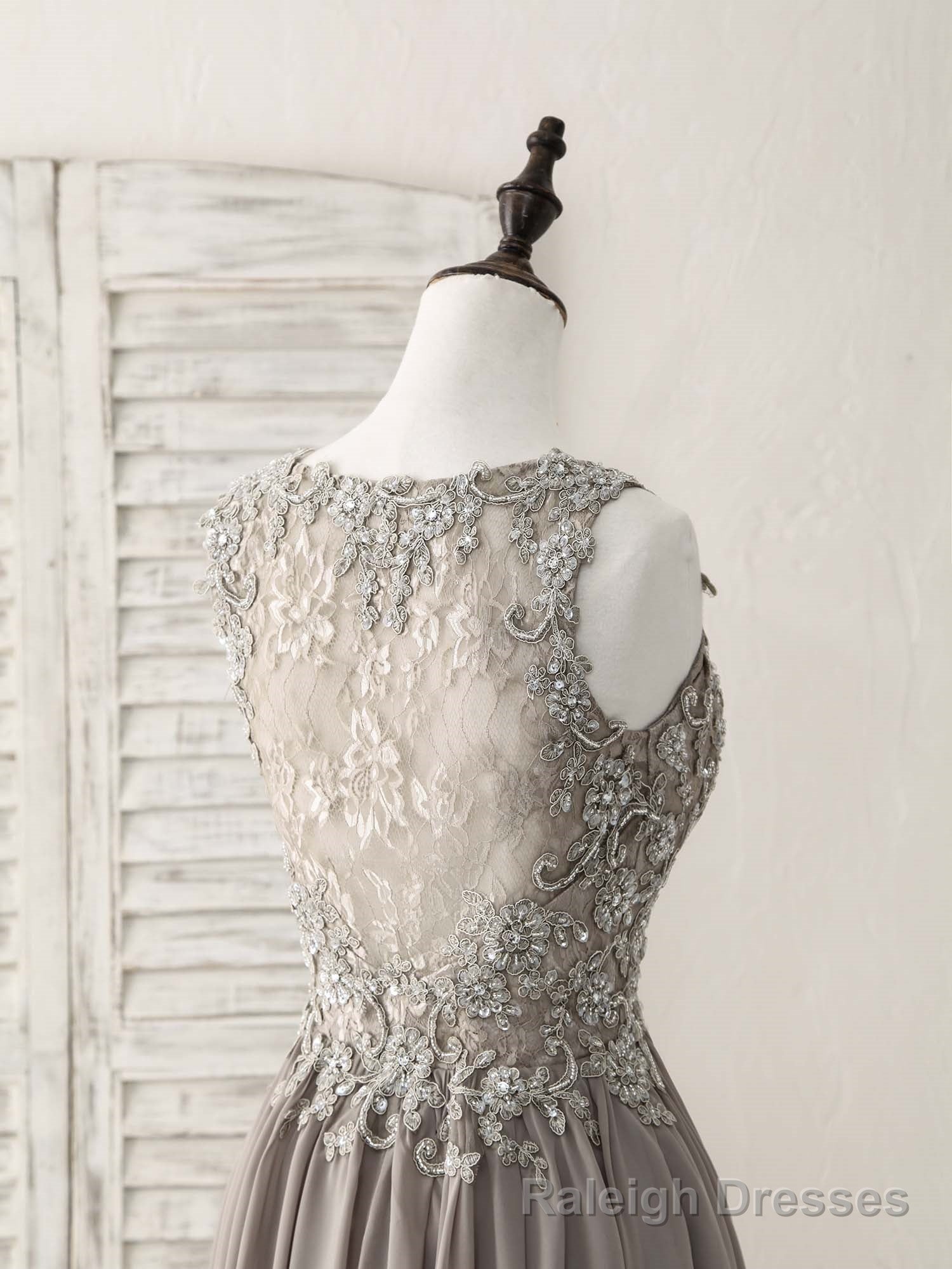 Cute V Neck Lace Chiffon Gray Short Prom Dress Gray Homecoming Dress