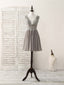 Cute V Neck Lace Chiffon Gray Short Prom Dress Gray Homecoming Dress
