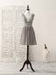 Cute V Neck Lace Chiffon Gray Short Prom Dress Gray Homecoming Dress