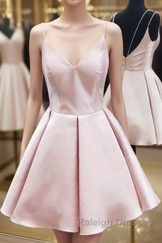 Cute V Neck Open Back Pink Short Prom Dress, Backless Pink Homecoming Dress, Short Pink Formal Evening Dress Main image