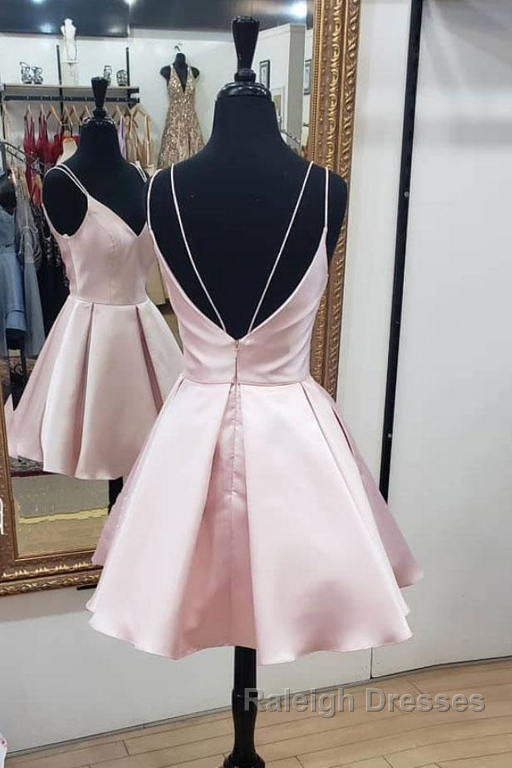 Cute V Neck Open Back Pink Short Prom Dress, Backless Pink Homecoming Dress, Short Pink Formal Evening Dress Secondary image