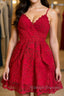 Cute V Neck Short Red Lace Prom Dresses with Straps Short Red Lace Prom Graduation Homecoming Dresses Red Cocktail Dresses