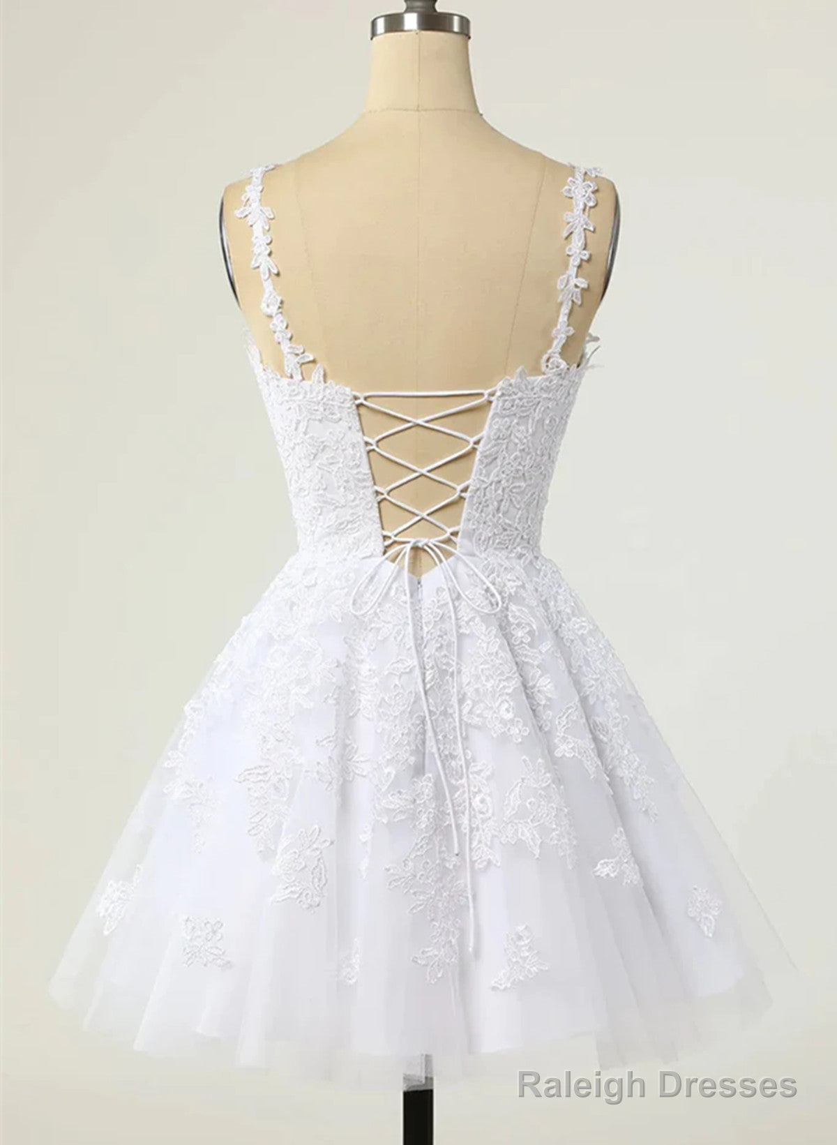 Cute V-Neckline White Tulle With Lace Graduation Dress, White Short Party Dress