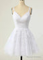 Cute V-Neckline White Tulle With Lace Graduation Dress, White Short Party Dress