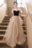 Cute Velvet Tulle Long Prom Dresses Beautiful Short Sleeve Prom Dresses