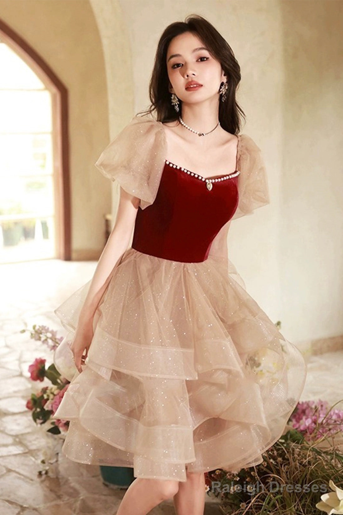 Cute Velvet Tulle Short Prom Dress, Beautiful Party Dress Homecoming Dress Main image