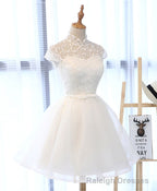 Cute White Lace Short Prom Dress, White Homecoming Dress