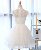 Cute White Lace Short Prom Dress, White Homecoming Dress