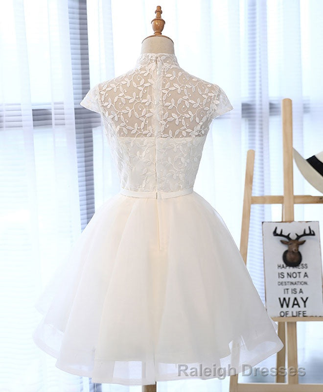 Cute White Lace Short Prom Dress, White Homecoming Dress