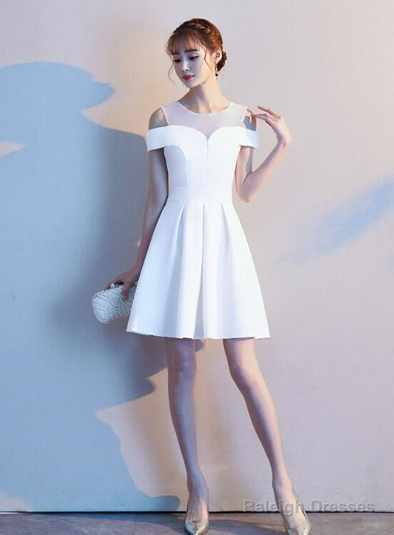 Cute White Off The Shoulder Knee Length Party Dress, Wedding Party Dress Main image