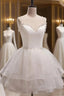 Cute White Short Tulle Beaded Graduation Dress, White Short Prom Dress Formal Dress