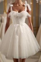 Cute white tulle lace short prom dress, white homecoming dress