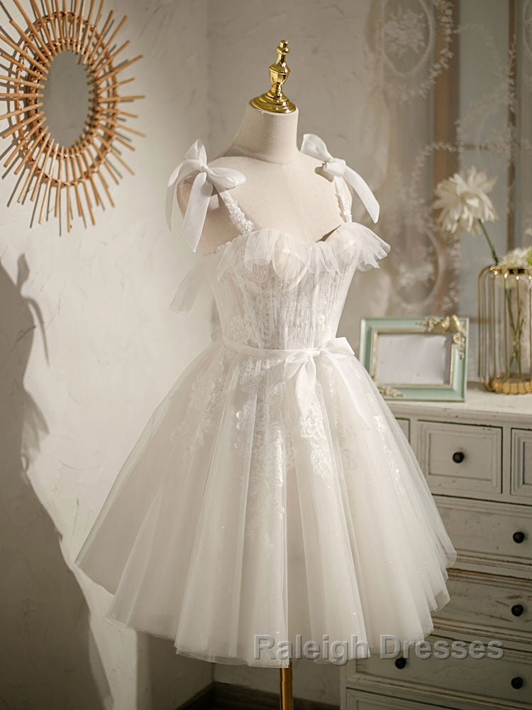 Cute white tulle lace short prom dress, white homecoming dress Secondary image