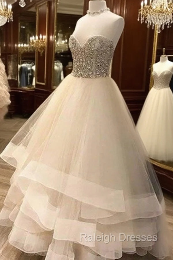 Cute White Tulle Long Prom Dress, White Formal Dress Main image