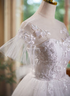 Cute White Tulle with Lace Short Prom Dress, White Graduation Dress
