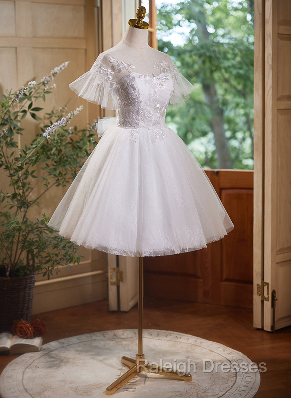 Cute White Tulle with Lace Short Prom Dress, White Graduation Dress
