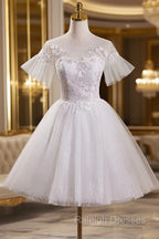 Cute White Tulle with Lace Short Prom Dress, White Graduation Dress