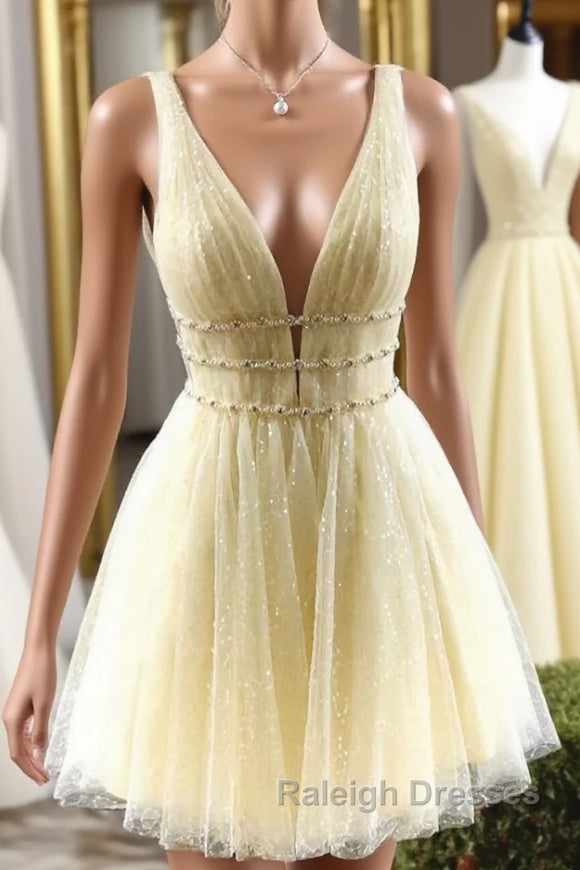 Cute yellow tulle short prom Dresses yellow homecoming Dresses Main image